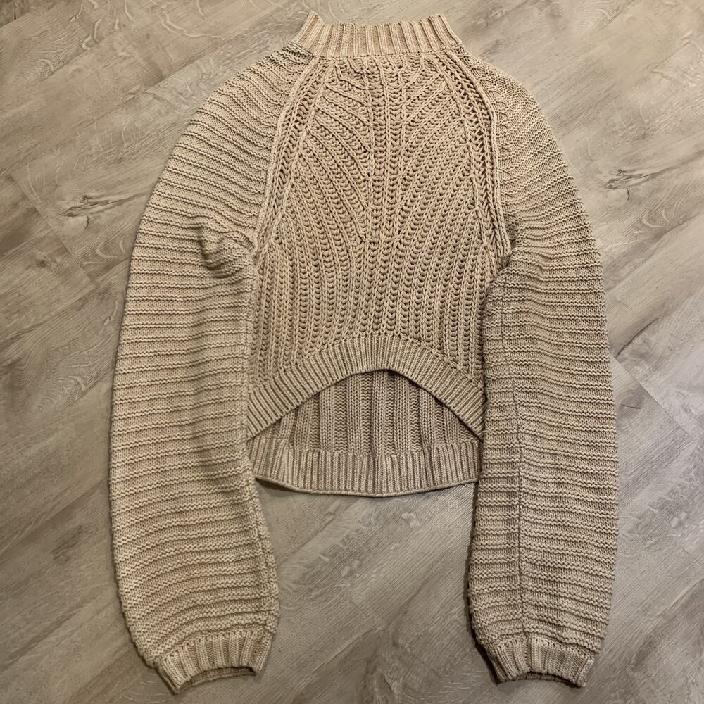 Free People Sweetheart High Mock Neck Chunky Knit Beige Sweater Women's Medium M
